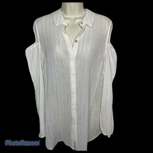 Gauze Metallic Chico’s Women’s Blouse VTG Semi Sheer Long Sleeved Top